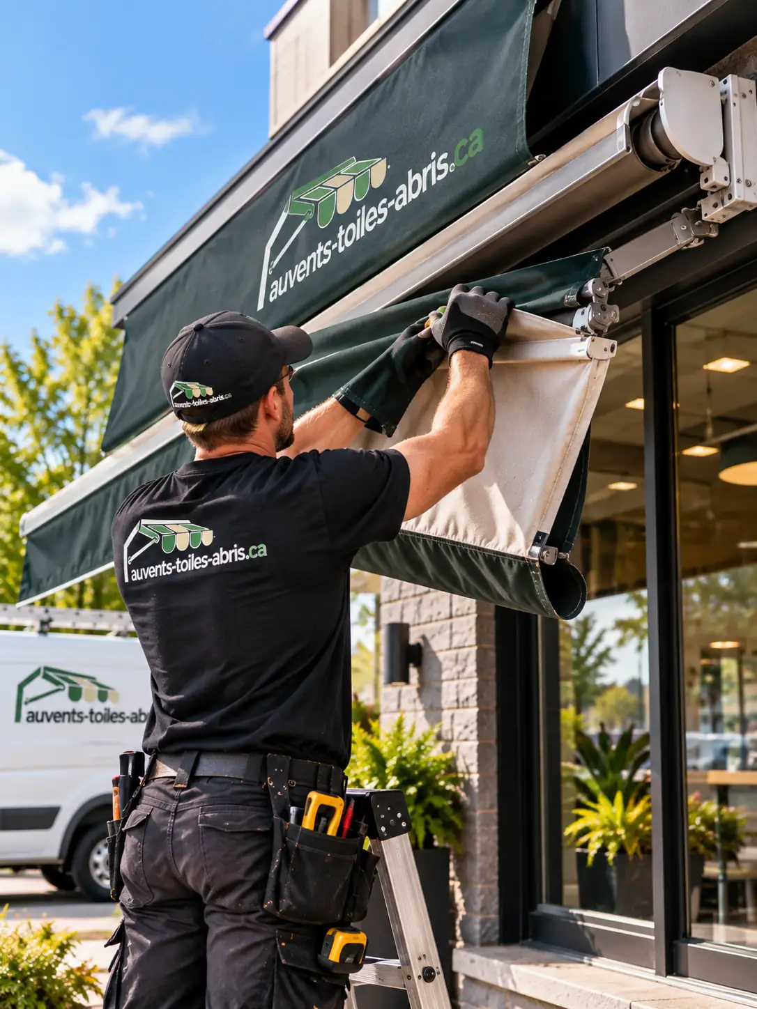 Remplacement de la toile d'un auvent commercial